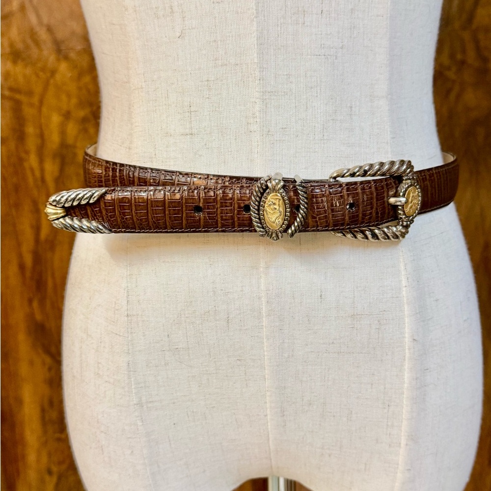 VTG Brighton Museum Brown Embossed Belt with Silver and Gold Details Sz M